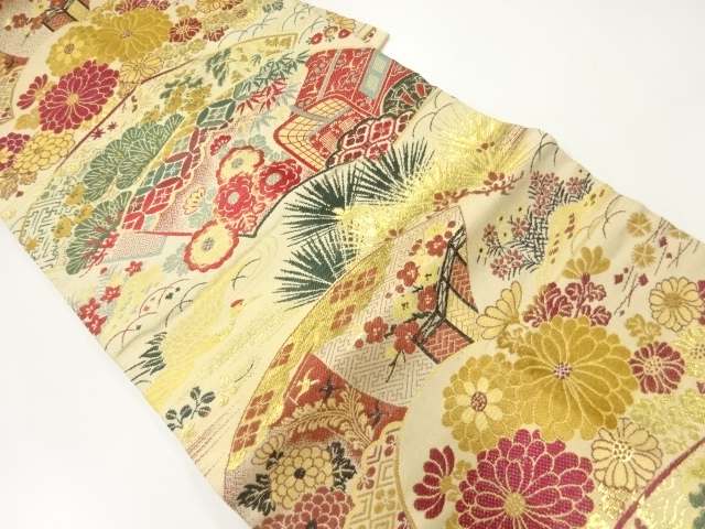 JAPANESE KIMONO / ANTIQUE NAGOYA OBI / WOVEN CARRIAGE